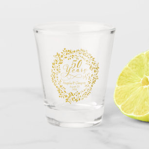 50th Wedding Anniversary Gold Wreath Hearts 50 Shot Glass