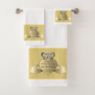 50th Wedding Anniversary Golden Claddaugh   Bath Towel Set