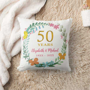 50th Wedding Anniversary Golden Floral Butterfly Cushion