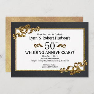 50th Wedding Anniversary, Golden Framed Invitation
