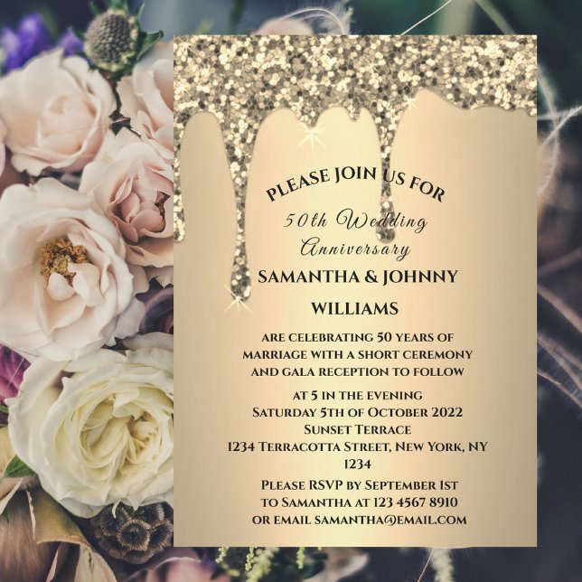 50th Wedding Anniversary Golden Glitter Drip Invitation (Creator Uploaded)