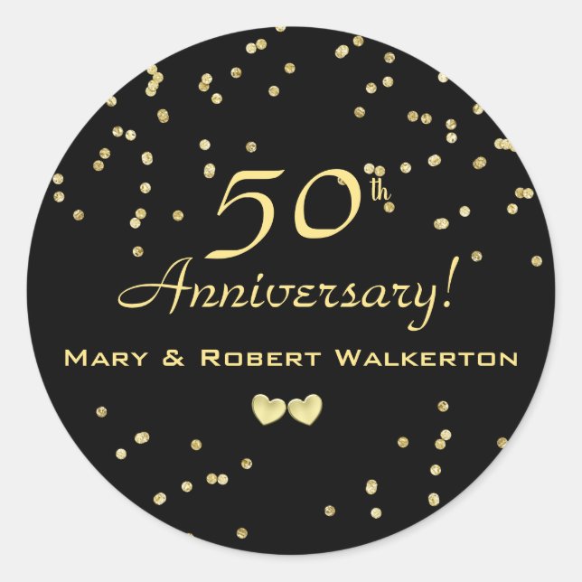 50th Wedding Anniversary, Golden Hearts Classic Round Sticker (Front)