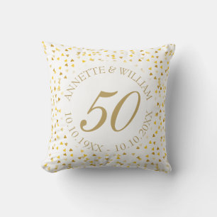 50th Wedding Anniversary Golden Hearts Confetti Cushion