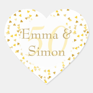 50th Wedding Anniversary Golden Hearts Confetti Heart Sticker