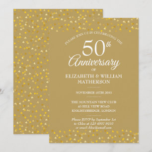 50th Wedding Anniversary Golden Hearts Invitation