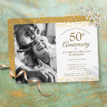 50th Wedding Anniversary Golden Hearts Photo Invitation<br><div class="desc">Featuring delicate gold hearts confetti,  you can personalise with your special photo and fifty years golden anniversary celebration information in chic lettering. Designed by Thisisnotme©</div>
