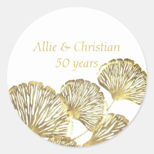50th Wedding Anniversary Golden Leaves Classic Round Sticker