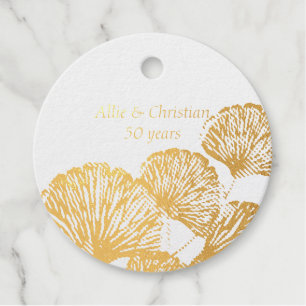 50th Wedding Anniversary Golden Leaves Round Favour Tags