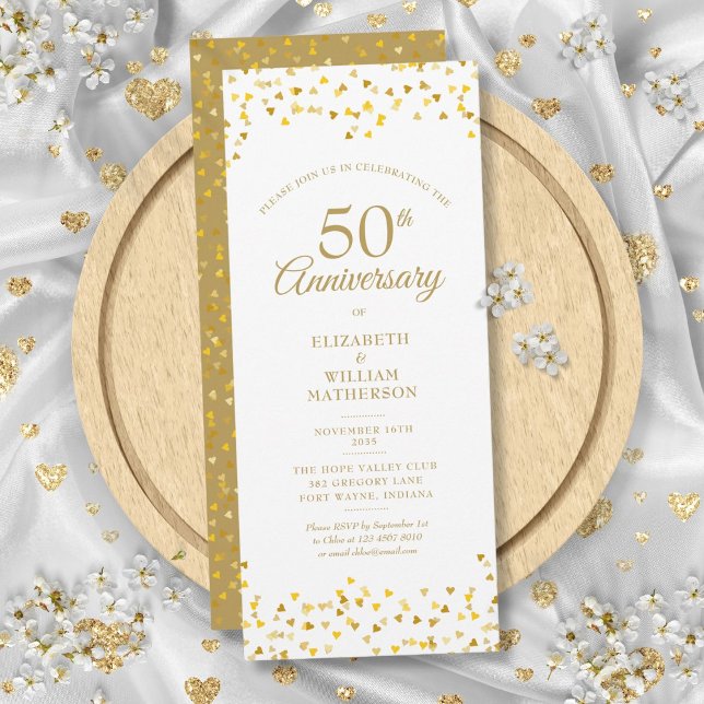 50th Wedding Anniversary Golden Love Hearts Invitation (50th Wedding Anniversary Golden Love Hearts Invitation)