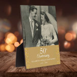50th Wedding Anniversary Golden Love Hearts Photo Plaque<br><div class="desc">A beautiful 50th golden wedding anniversary keepsake featuring gold love hearts confetti. Personalise with a special wedding photo and anniversary details set in classic typography. Designed by Thisisnotme©</div>