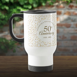 50th Wedding Anniversary Golden Love Hearts Travel Mug