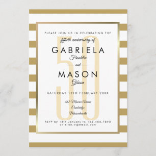 50th Wedding Anniversary Golden Modern Stripe  Invitation