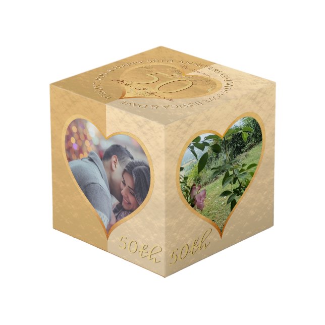 50th Wedding Anniversary Golden Photo  Cube (Front Angled)