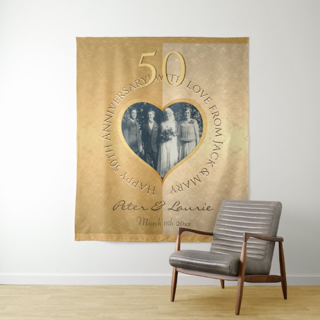 50th Wedding Anniversary Golden Photo Heart Tapest Tapestry (In Situ)