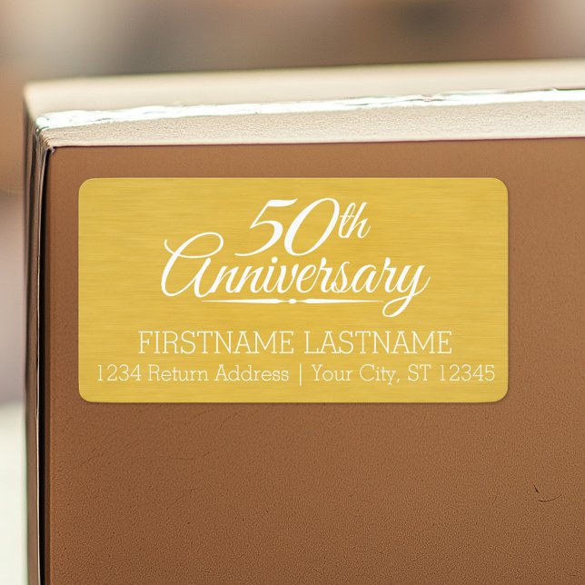 50th Wedding Anniversary Golden Return Address Label (Custom Shipping Label with Return Address)
