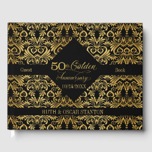 50th Wedding Anniversary Golden Swirls on Black Guest Book