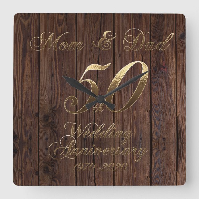 50th Wedding Anniversary Golden Wedding Parents Square Wall Clock (Front)