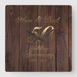 50th Wedding Anniversary Golden Wedding Parents Square Wall Clock