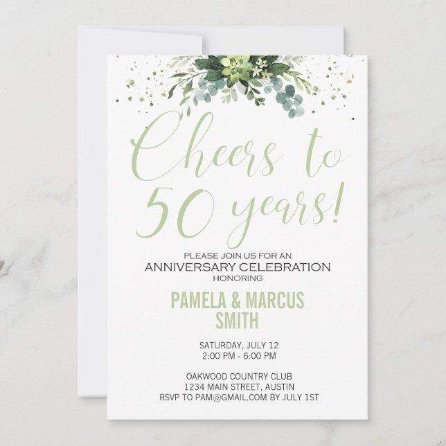 50th Wedding Anniversary Green Floral Modern Invitation (Front)