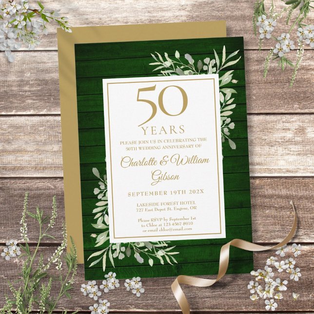 50th Wedding Anniversary Green Wood Foliage Invitation (50th Wedding Anniversary Green Wood Foliage Invitation)