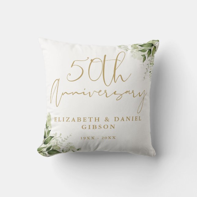 50th Wedding Anniversary Greenery Floral Photo Cushion (Front)