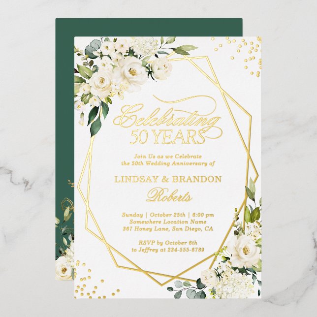 50th Wedding Anniversary Greenery Gold Geometric (Front/Back)