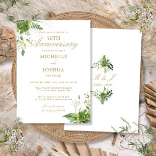 50th Wedding Anniversary Greenery Gold Monogram Invitation