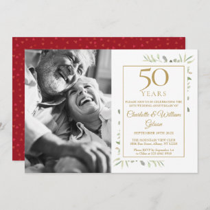 50th Wedding Anniversary Greenery Love Heart Photo Invitation