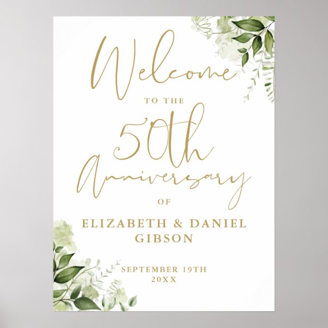 50th Wedding Anniversary Greenery Welcome Sign (Front)