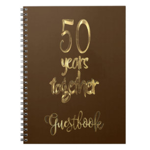 50th Wedding Anniversary Guest Book Gold Text