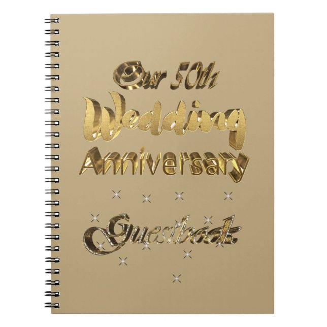 50th Wedding Anniversary Guest Book Gold Text (Front)