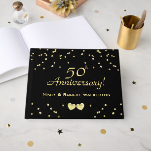 50th Wedding Anniversary Guestbook - Golden Hearts