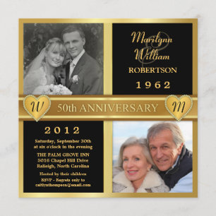 50th Wedding Anniversary Hearts Photo Invitations