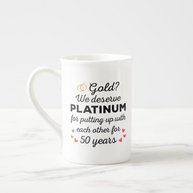 50th Wedding Anniversary I - Gold Funny Couple Bone China Mug (Left)