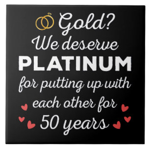 50th Wedding Anniversary I - Gold Funny Couple Ceramic Tile