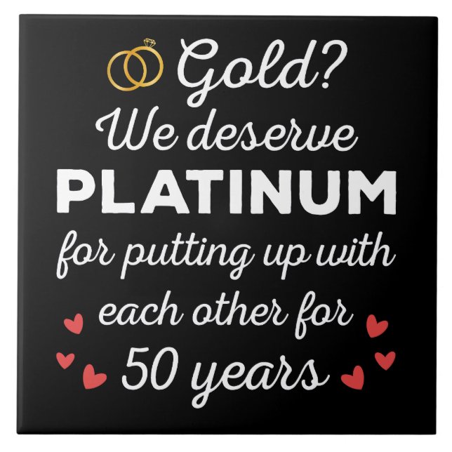 50th Wedding Anniversary I - Gold Funny Couple Ceramic Tile (Front)