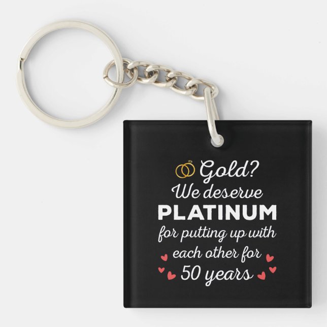 50th Wedding Anniversary I - Gold Funny Couple Key Ring (Front)