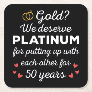 50th Wedding Anniversary I - Gold Funny Couple Square Paper Coaster