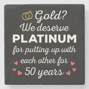 50th Wedding Anniversary I - Gold Funny Couple Stone Coaster
