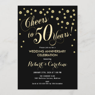 50th Wedding Anniversary Invitation - Black & Gold
