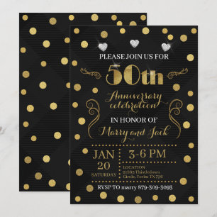 50th Wedding Anniversary Invitation - Black & Gold