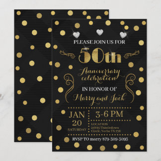 50th Wedding Anniversary Invitation - Black & Gold