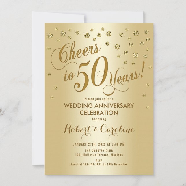 50th Wedding Anniversary Invitation in Gold (Front)