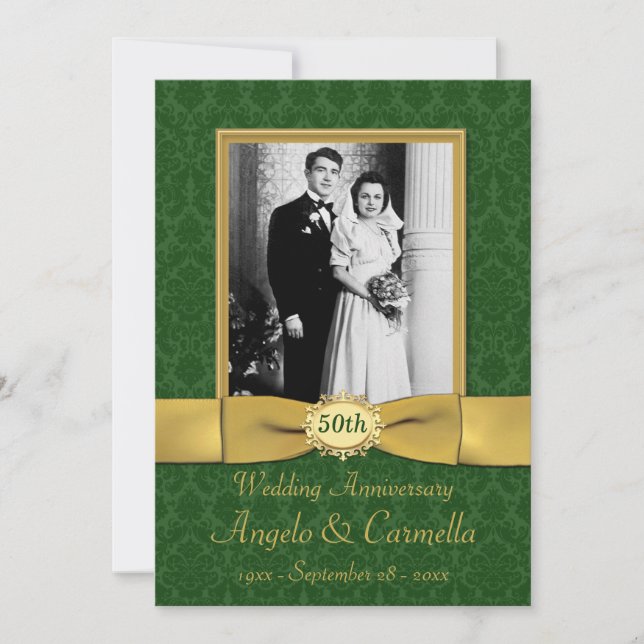 50th Wedding Anniversary Invitation in Green (Front)
