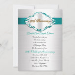 50th Wedding Anniversary Invitation teal satin<br><div class="desc">50th Anniversary vow renewal Invitation Teal and white by Irisangel. Image and illustration composition for elegant formal wedding anniversary invitation on white satin-look background with soft damask pattern and beautiful teal ribbon. The text is fully customisable. This is a printed image and contains no separate embellishments and therefore needs no...</div>