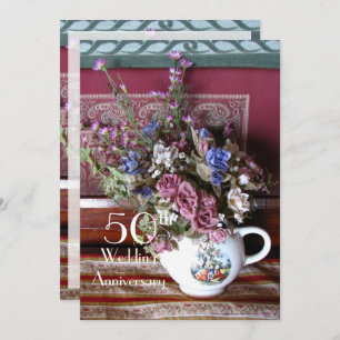 50th Wedding Anniversary Invitation Vintage Teapot