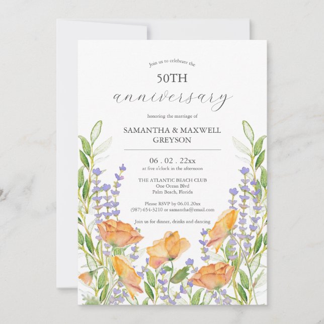 50th Wedding Anniversary Invitations Wildflowers (Front)