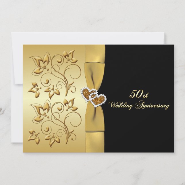 50th Wedding Anniversary Joined Hearts Invite (Front)