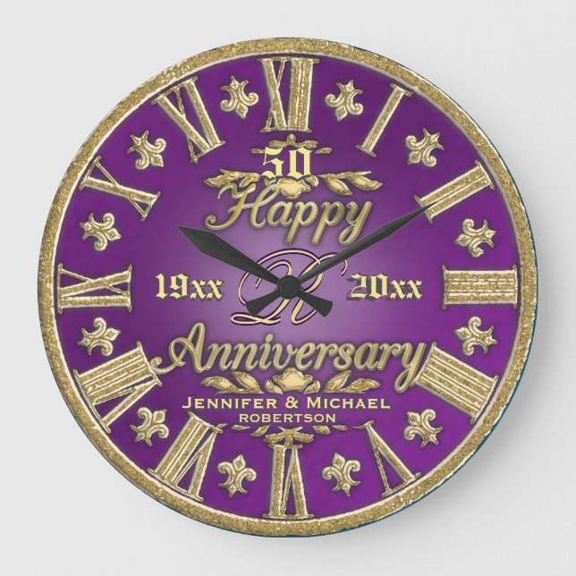 50th Wedding Anniversary Large Clock (Front)