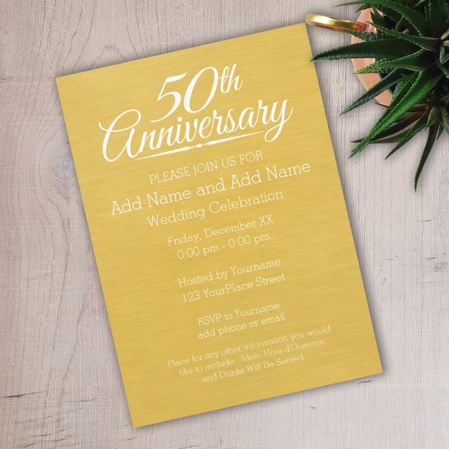 50th Wedding Anniversary Large Print Golden Invitation (Creator Uploaded)